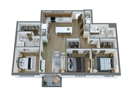 the 1190 floor plan  studio with ensuite baths